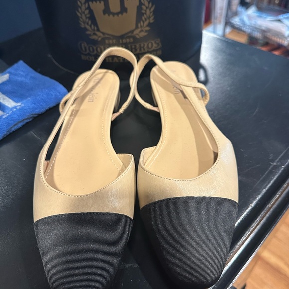 None Shoes - Beige and Black Slingback Flats